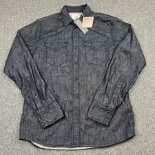 Replay Hemd Herren Large blau Denim Perlen Druckknopf Western Cowboy Utility Tasche M4860