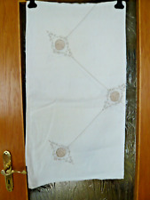 Leinentischdecke/-servietten, 3,2 x 1,7 m, weiß/taupe, Hohlsaum, 50er/60er, gut!