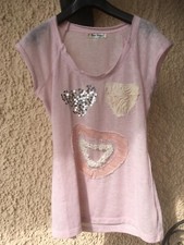 Damen Shirt Porta Fortuna  S/M rose mit Applikationen im Vorderteil Kurzarm