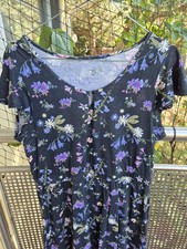 Schwarzes Blumen Sommer Kleid, Strandkleid Gr. 40, Blumenmuster