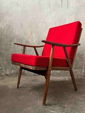 Mid-Century Armchair 1960er | Vintage Boomerang Loungesessel, Holz, Neu gepolste