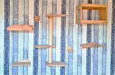 Katzen Kletterpark 7teilig Wandkratzbaum Haus Spielplatz Catwalk Buche CM