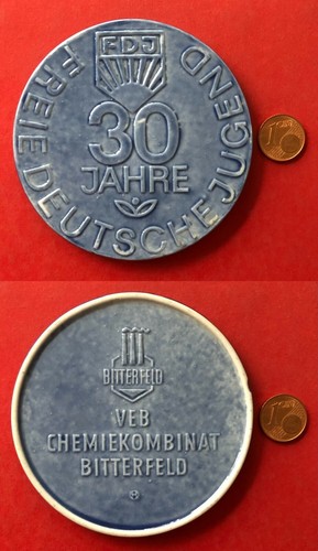Ddr porzellan medaille blau - ddr,