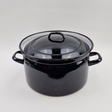 Großer schwarzer Emaille Kochtopf Feuerstelle Gartentopf Email Deckel Camping
