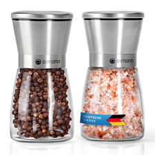2x Gewürzmühle Pfeffermühle Salzmühle Set; Glas & Edelstahl mit Keramikmahlwerk