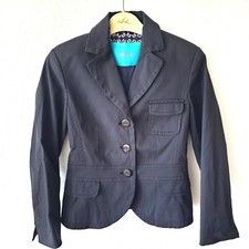RIANI Luxus BLAZER Jacke NACHT BLAU mit SCHÖßCHEN Gr. XS 34 Futter aus SEIDE