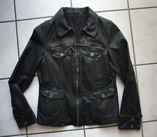 Jacke Lederjacke ECHT LEDER Fake Fur Kunstpelzkragen Gr. 38 schwarz neuwertig