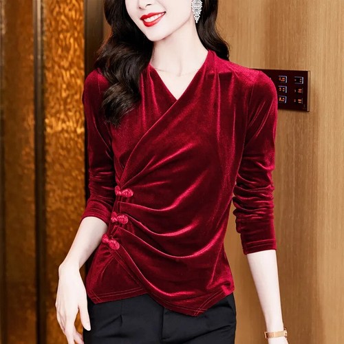 Damen samt bluse chinesische - bluse,