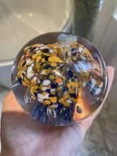 Kunstglas, Bubbles, Glaskugel, Kugel, Blume Blau, Orange, Briefbeschwerer