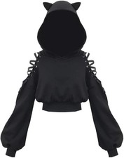 Katzenohren Hoodie Gothic Langarm Sweatshirt Niedlich Crop Top Pullover - Neu