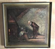 Carl Spitzweg Bild Kunstdruck im Holzrahmen  Der Alchimist  22,5 X 24 cm