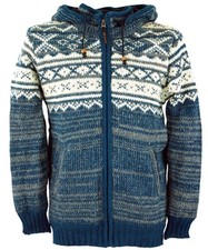Unisex Strickjacke mit Norwegermuster, Wolljacke, Nepaljacke blau - Modell 22