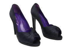 Sergio Rossi Schuhe Damen (Eu) 37 Leder High Heels Block Schwarz Satin