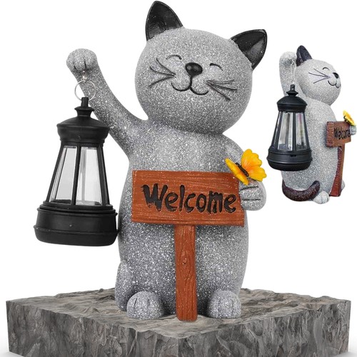 Solar katze gartenfigur mit - katze,