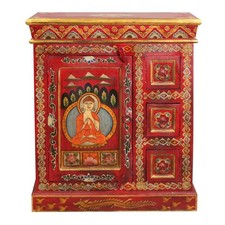 Indisches Sideboard Norbu 76cm Buddha Rot Schrank Holzschrank Kommode Indien