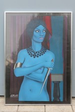 Frau in blau mit Messer Lansisse Wandbild Bild zum Aufhängen oder Hinstellen