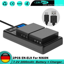 2× 2000mAh EN-EL9 EL9A Akku +