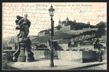 Würzburg, Marienstatue auf der alten Mainbrücke, Ansichtskarte 1906 