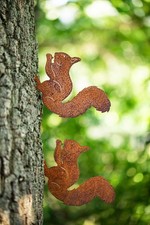 2er Set Baumstecker Metall Rost rostige Gartendeko Edelrost Eichhörnchen