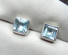✨ Ohrstecker 7,5×7,5 mm – facettierter Blautopas ?in 925 Sterling Silber ✨