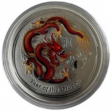 Silbermünze 2oz Lunar II Year of The Dragon 2012 99.9 silber Koloriert!