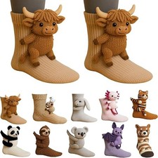 3D Knit Animal Socks Novelty Animal Hug Sock Hand Crocheted Warm Socks Funny AUD