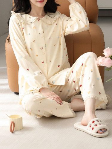 Bequemes blumiges pyjama set - blumiges,
