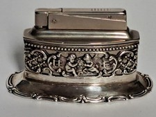 M25-33-1 Vintage Benzin Feuerzeug Tischfeuerzeug Silber 835 um 1960