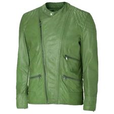 Herren neue grüne stilvolle 100 % echtes Lammleder Leder Motorrad Biker Jacke