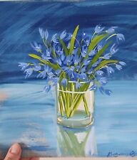 Schneeglöckchen Blumen Original Gouache Malerei Gemälde Bild Kunst Art