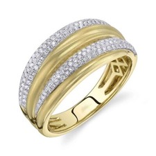 14K Gelbgold Matt Diamant Ring Pave Set Natürlich Breite Band Cocktail Kuppel