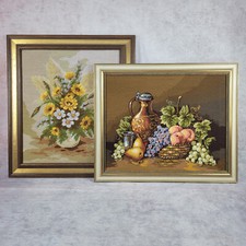 2 prachtvolle Gobelin Stickbilder 66x59cm gerahmt  orignal 70er Jahre Bilder