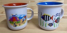 2 Kunststoff Becher/Tassen - Eldiro - Camping -Outdoor- Fische - Zirkus- Vintage