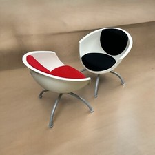 Stuhl Sessel Esszimmer Kinderzimmer Weiß mit Roten Sitzpolster drehbar 