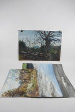 P88X27- 5x Gouache Mischtechnik Gemälde Landschaften 