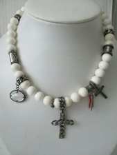 Diesel Kette  Koralle weiß rot 925 Silber Kreuz Halskette