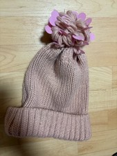 Strick Mütze Strick M Dehnbar Rose - Beige Mit Bommel Pailletten