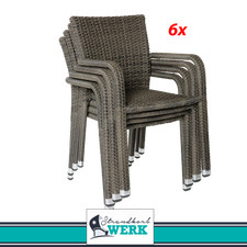 Stapelstuhl Barcelona grau mix Geflecht Rattanstuhl Polyrattan 6 Gartenstuhl-Set