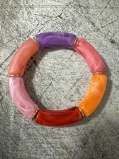 Armreif Gummi Boho Pink-Lila -Gold Neu Geschenk Sommer 