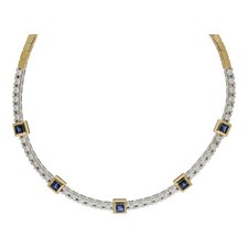 Saphir Brillant Collier 750/ 18 K Gold Vintage Goldschmuck Bicolor H04.445