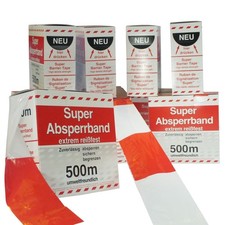 10 Rollen je 500 m ABSPERRBAND * SUPER * rot-weiß IM KARTON Warnband Flatterband