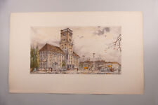 Radierung Horst Miesler Berlin coloriert Rathaus Schöneberg um 1970