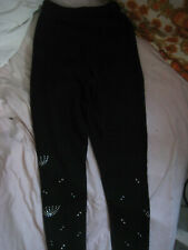 VINTAGE 80er Leggings schwarz mit Strass Acryl Elasthan  34 36 Stretchbund 93 cm