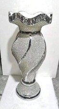 Spiegelte Bodenvase Silber Mosaik Zerkleinert Kristall Glitzer Bling Groß 60 cm