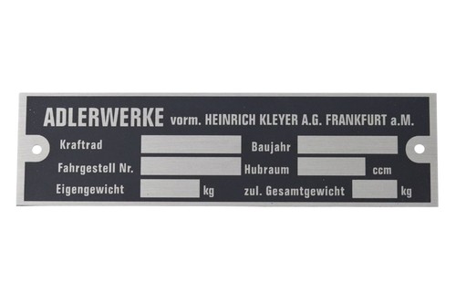 Typenschild für adler 200 - typenschild,