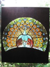 Drei Fensterbilder wiederverwendbar Pfau Lilien Sonnenuntergang Jugendstil