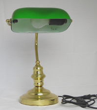 Elegante Banker´s  Lampe mit grünem Glasschirm - Vintage-Stil - Messingfuß