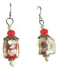 4,6 cm lg Murano Glas Steinschmuck Ohrringe Ohrhänger rot weiß silber Folklore 