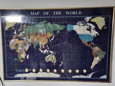 Map Of The World,Weltkarte Halbedelsteine WELTZEITUHR, GERAHMT,CA85X58 CM