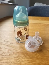 babylove Babyfläschchen Glas 120 ml mit Ersatzsauger und Bärchen-Motiv